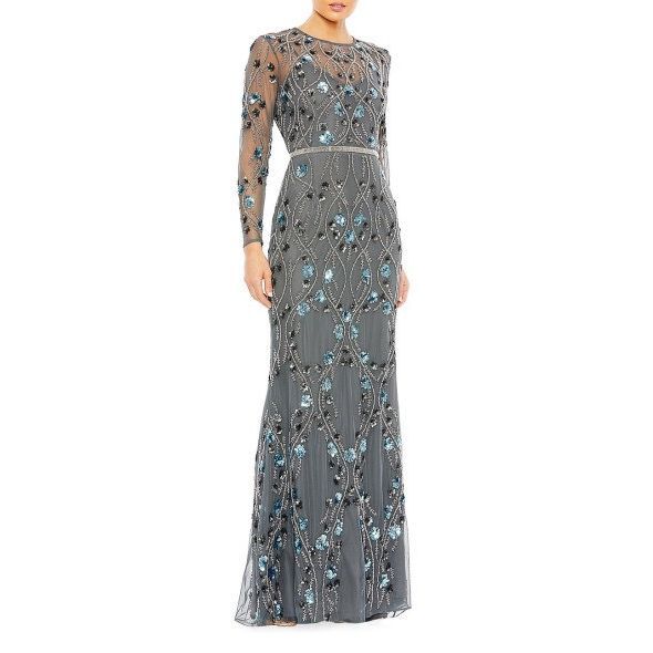 Mac Duggal Floral Embellished Long-Sleeve Gown Us 10 $798